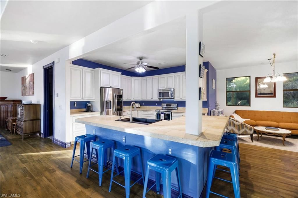 Interior, Kitchen, Pendant Lights, Stainless Steel Appliances, Wood Texture Flooring