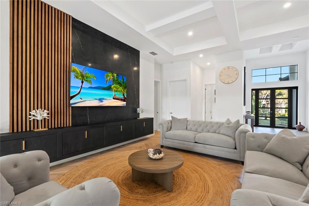 Interior, Living room, Recessed Lighting, Wood Texture Flooring