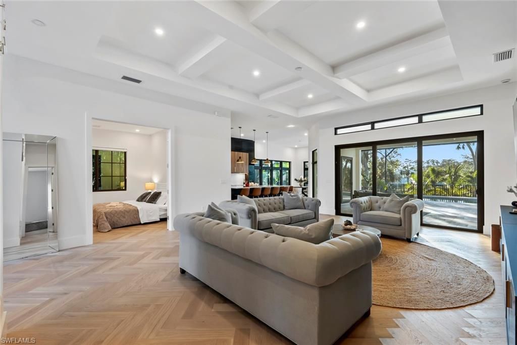 Interior, Living room, Pendant Lights, Recessed Lighting, Wood Texture Flooring