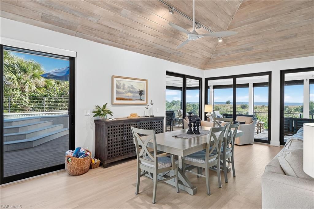 Dining room, Interior, Living room, Water, Wooden Ceilings, Wood Texture Flooring