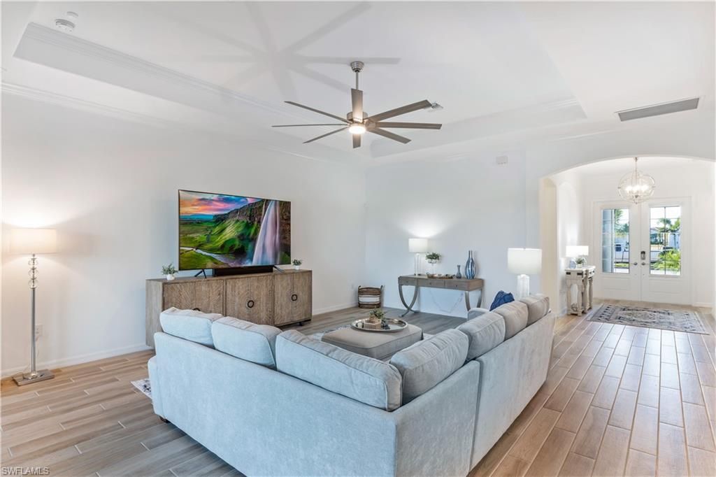 Chandelier, Interior, Living room, Wood Texture Flooring
