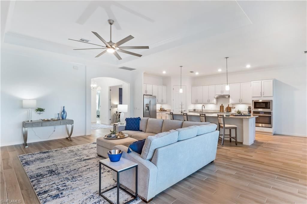 Interior, Kitchen, Living room, Pendant Lights, Recessed Lighting, Stainless Steel Appliances, Wood Texture Flooring