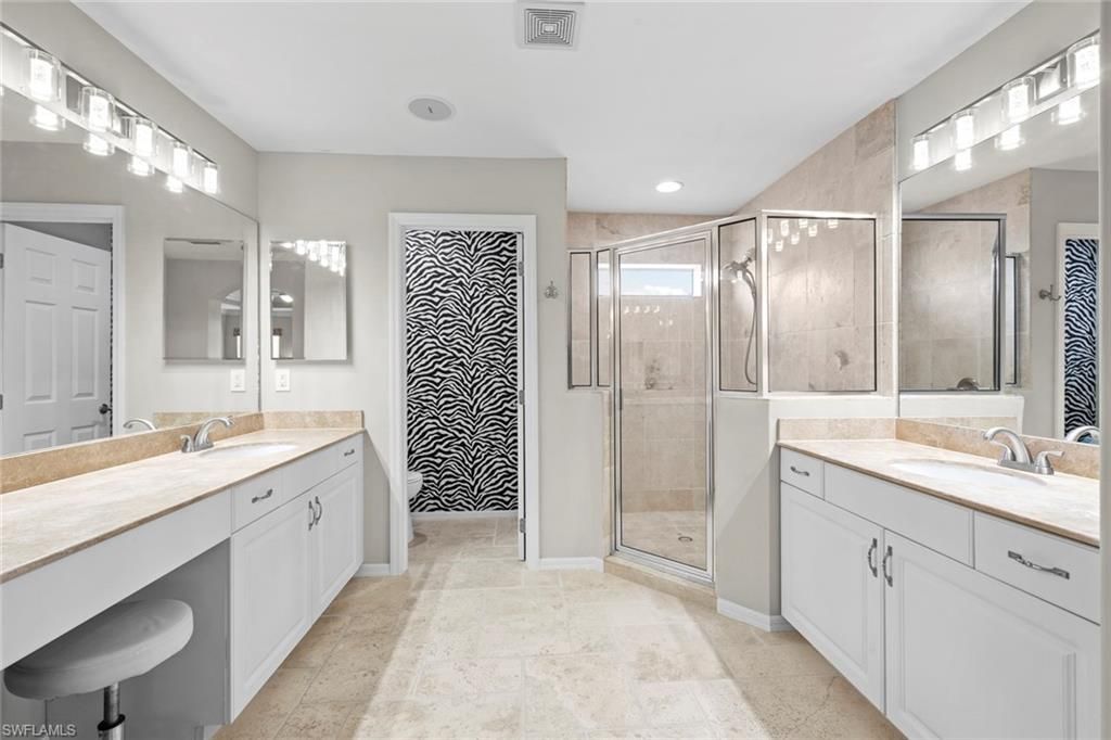 Bathroom, Dual Sink Vanities, Glass Shower, Interior, Recessed Lighting