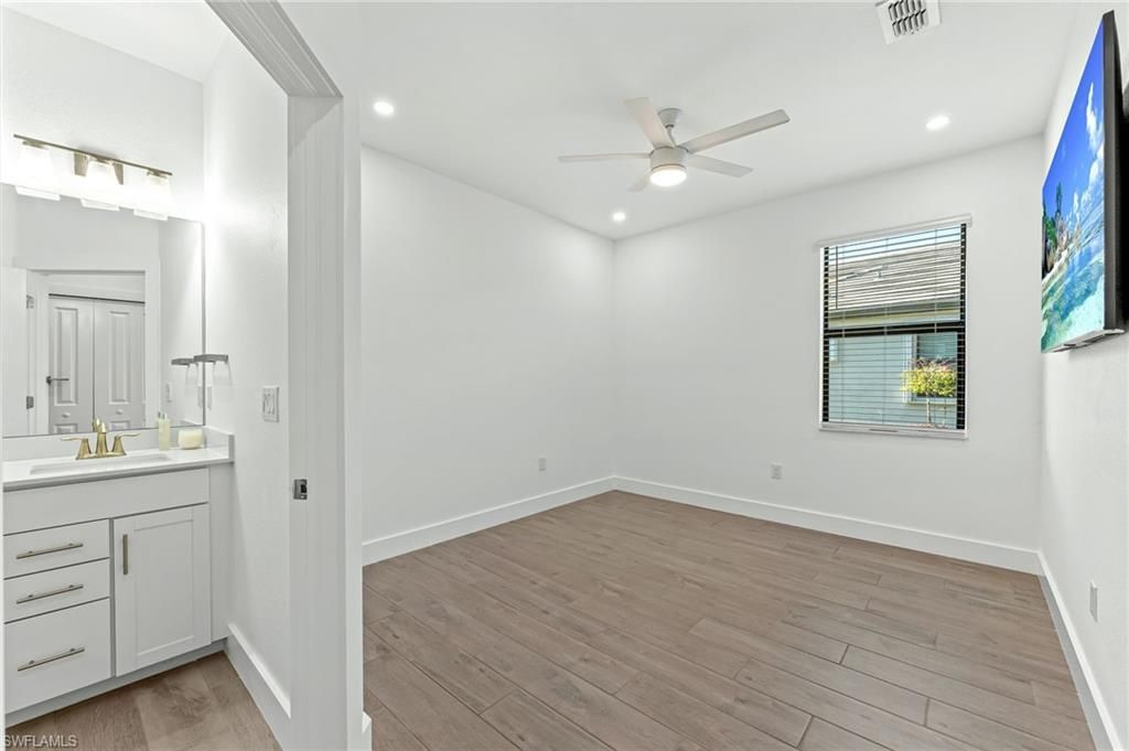 Bathroom, Empty room, Interior, Recessed Lighting, Wood Texture Flooring
