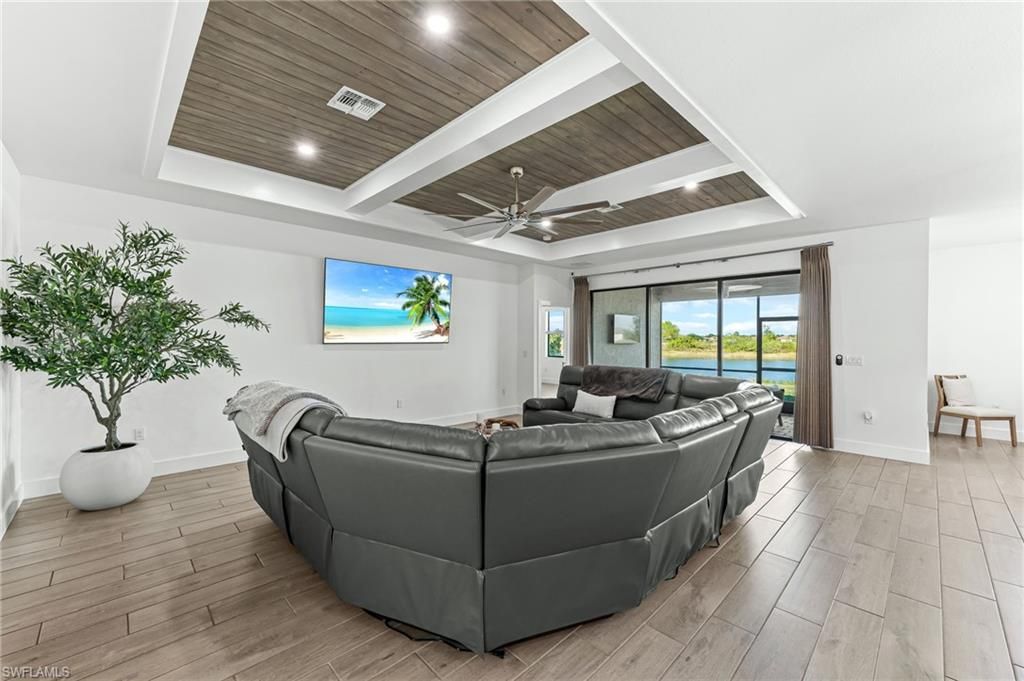 Interior, Living room, Recessed Lighting, Wooden Ceilings, Wood Texture Flooring