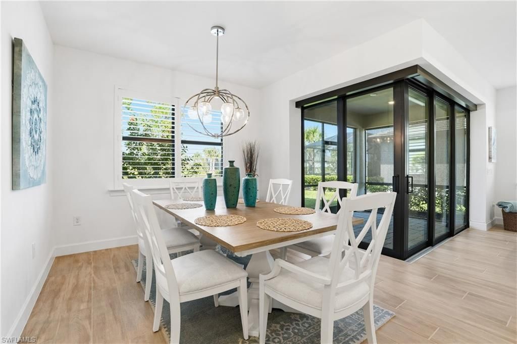 Chandelier, Dining room, Interior, Pendant Lights, Wood Texture Flooring