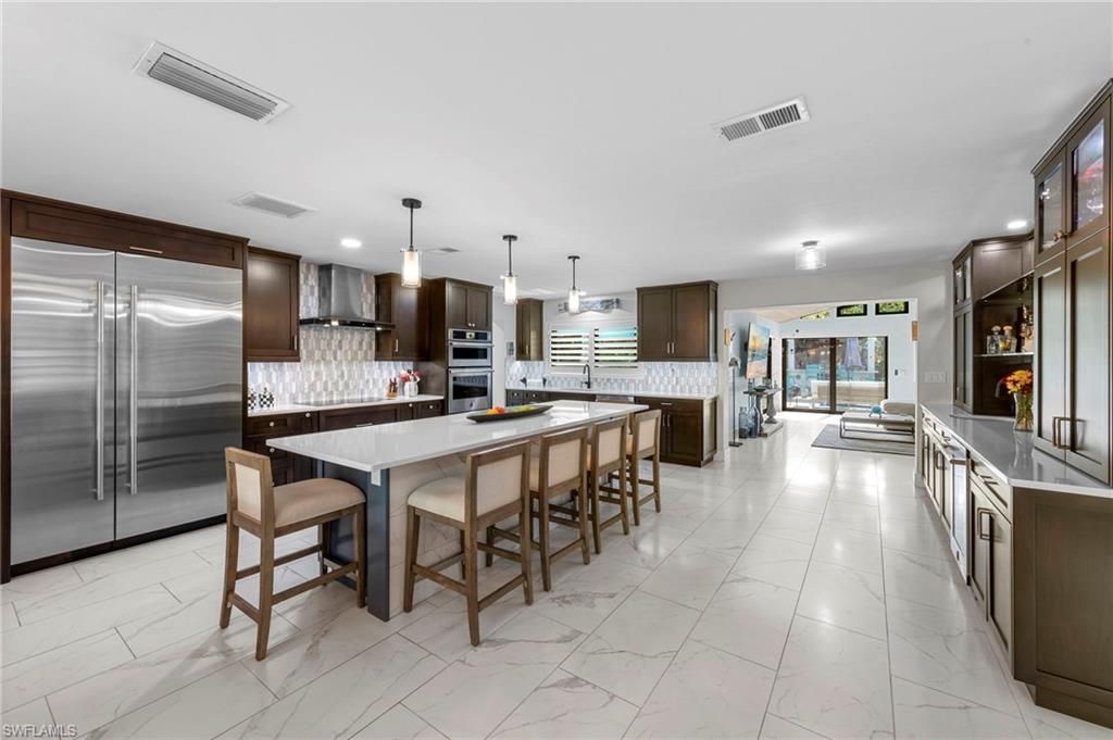 Interior, Kitchen, Marble, Pendant Lights, Recessed Lighting, Stainless Steel Appliances