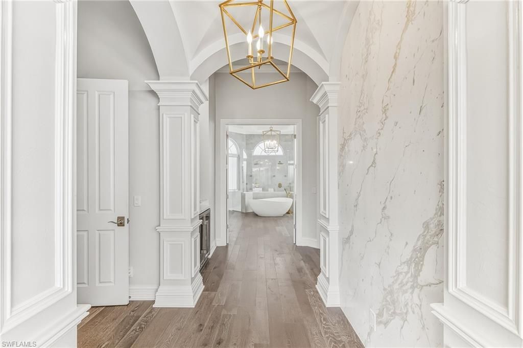 Bathroom, Free Standing Baths, Interior, Marble Walls, Wood Texture Flooring