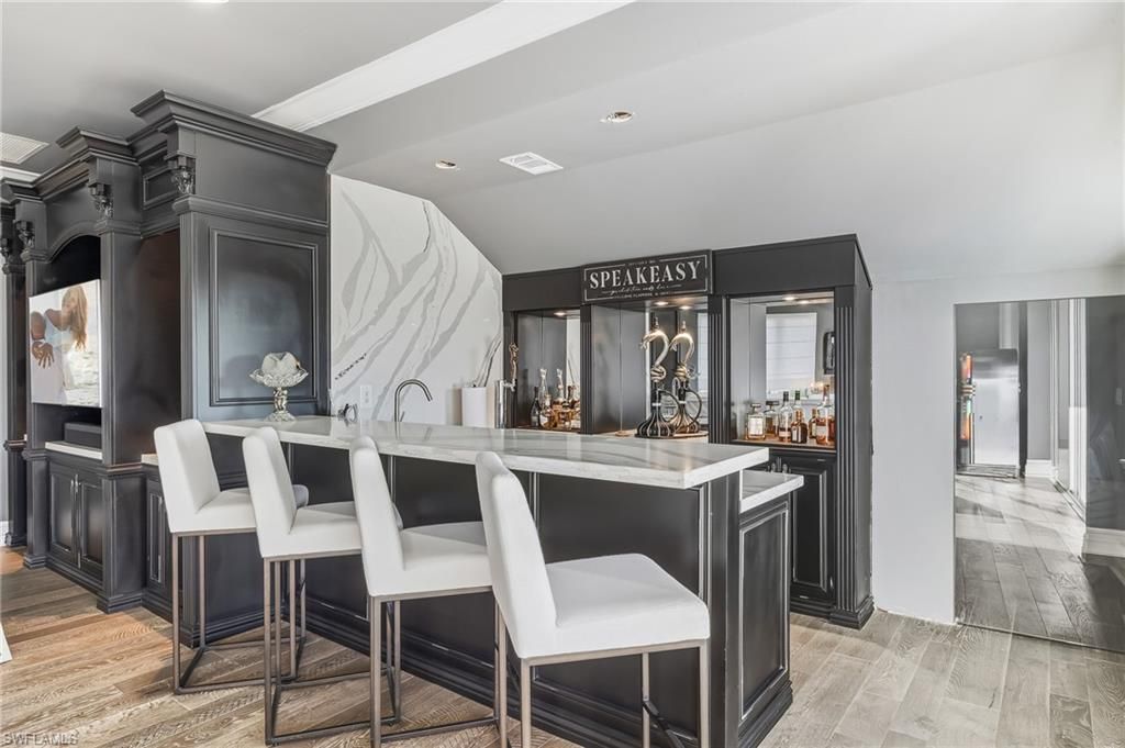 Interior, Marble Walls, Recessed Lighting, Wood Texture Flooring