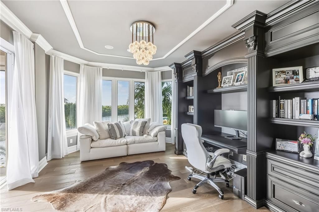 Home Office, Interior, Pendant Lights, Recessed Lighting, Wood Texture Flooring