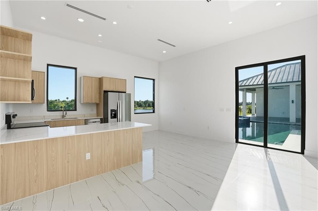 Interior, Kitchen, Marble, Recessed Lighting, Stainless Steel Appliances
