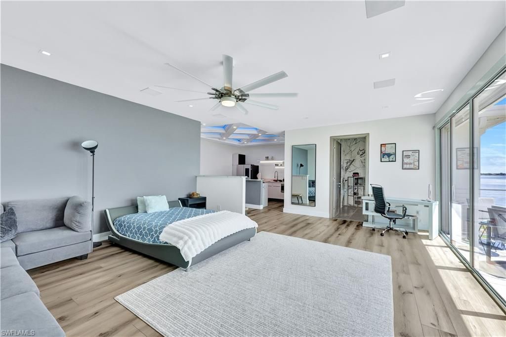 Bedroom, Home Office, Interior, Recessed Lighting, Water, Wood Texture Flooring