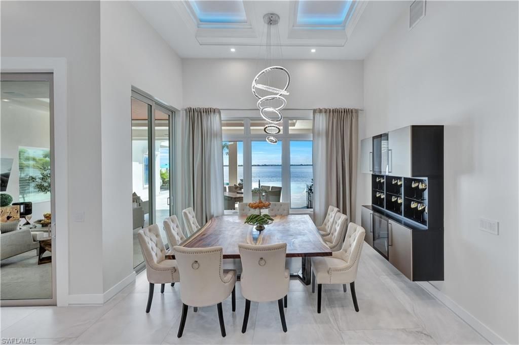 Dining room, Interior, Marble, Pendant Lights, Recessed Lighting, Water