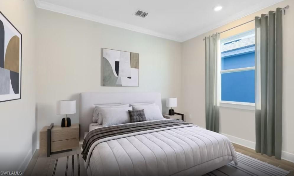 Bedroom, Interior, Recessed Lighting, Wood Texture Flooring