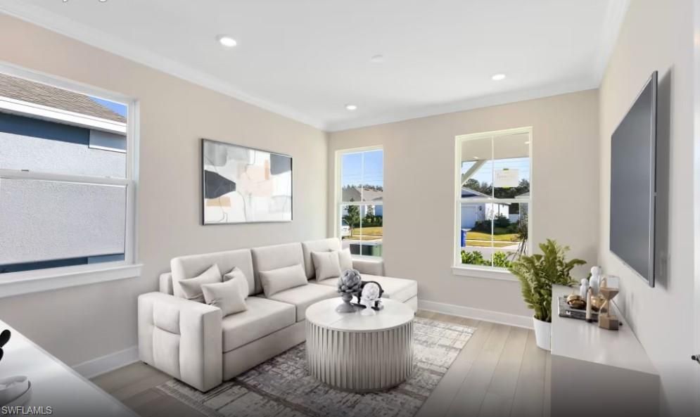 Interior, Living room, Recessed Lighting, Wood Texture Flooring