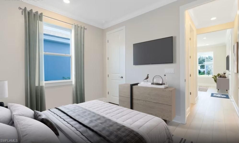 Bedroom, Interior, Recessed Lighting, Wood Texture Flooring