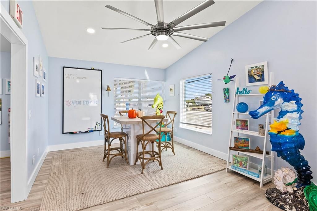 Dining room, Interior, Recessed Lighting, Wood Texture Flooring