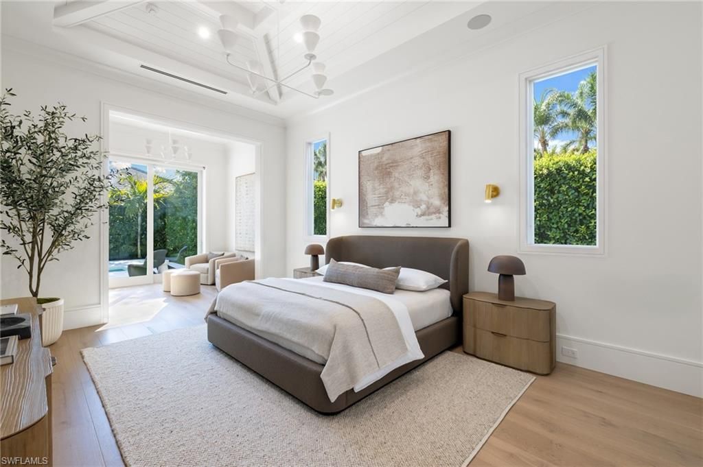 Bedroom, Interior, Pendant Lights, Wood Texture Flooring