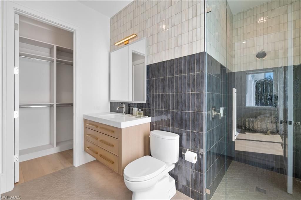 Bathroom, Glass Shower, Interior, Wood Texture Flooring