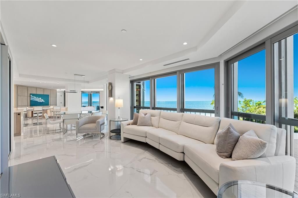 Dining room, Interior, Kitchen, Living room, Marble, Pendant Lights, Recessed Lighting, Water