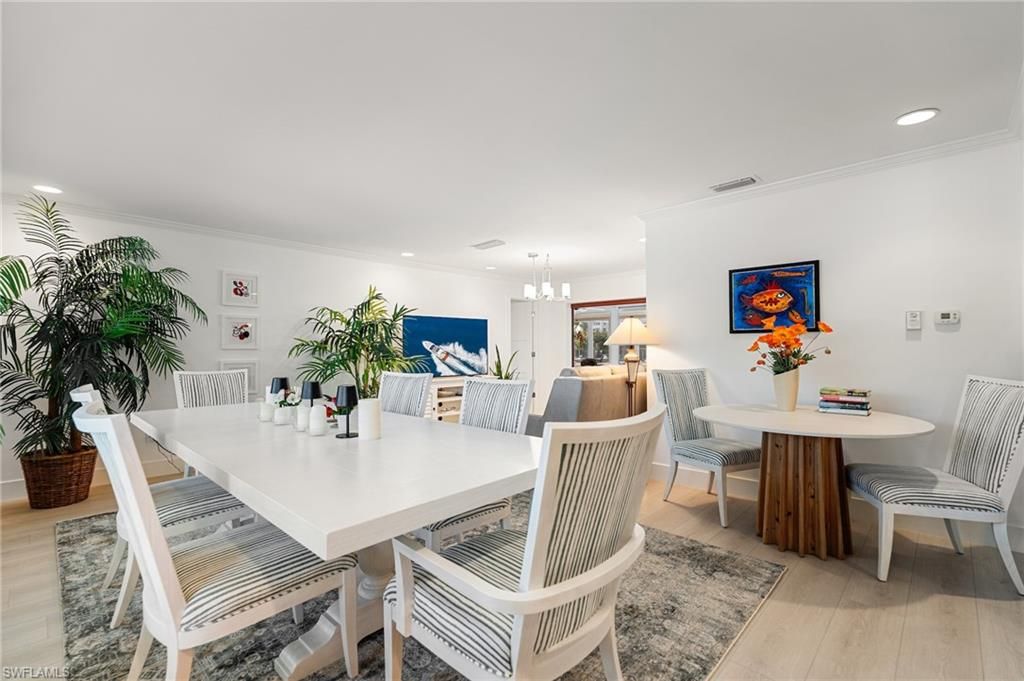 Dining room, Interior, Recessed Lighting, Wood Texture Flooring