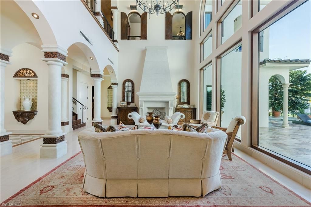 Chandelier, Fireplace, Interior, Living room, Recessed Lighting