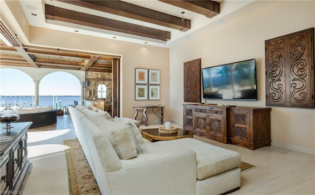 Interior, Living room, Recessed Lighting, Water, Wooden Beams