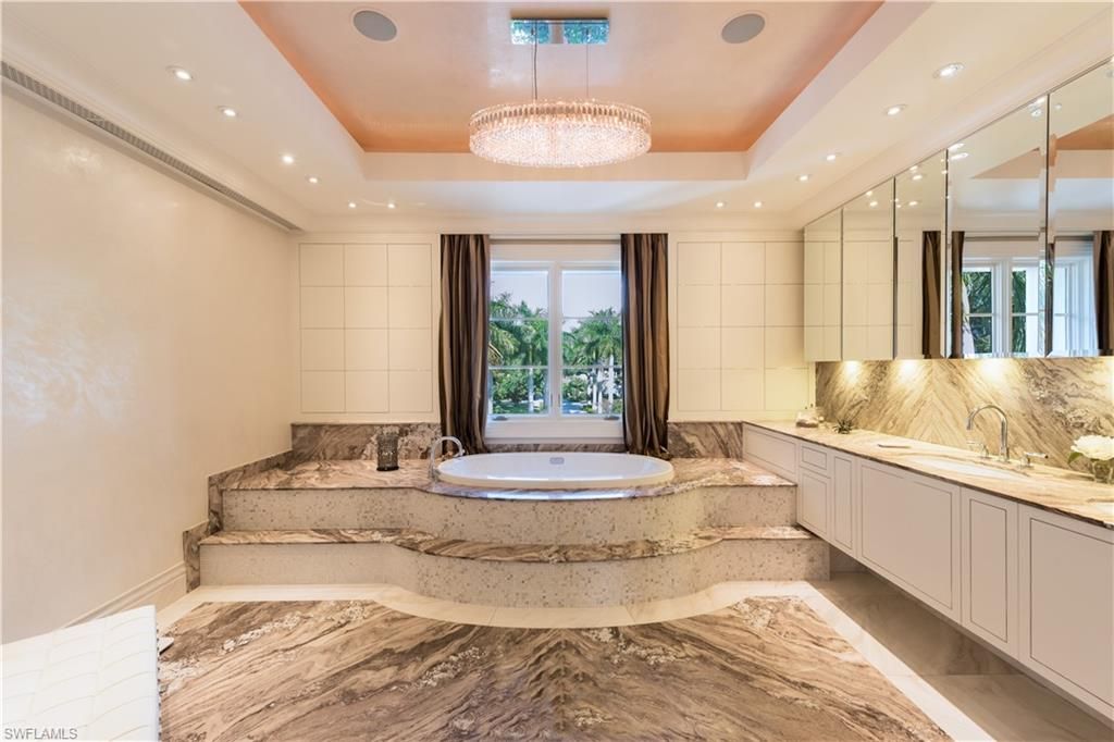 Bathroom, Chandelier, Interior, Marble, Recessed Lighting
