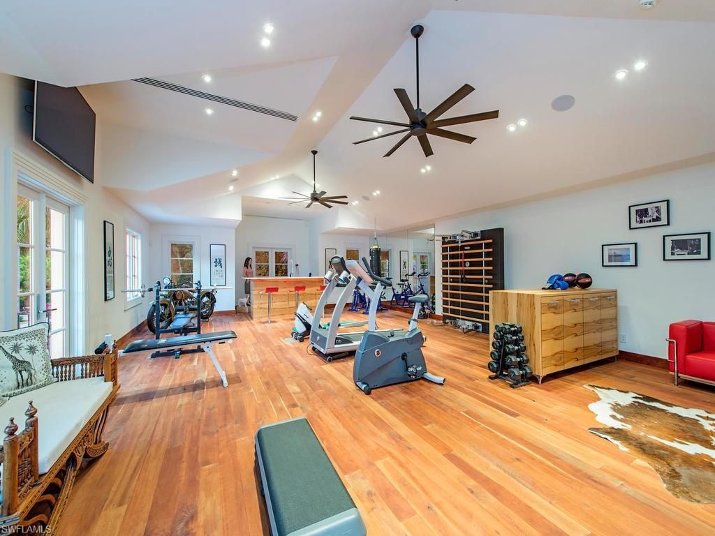 Fitness Equipment, Gym, Interior, Recessed Lighting, Wood Texture Flooring