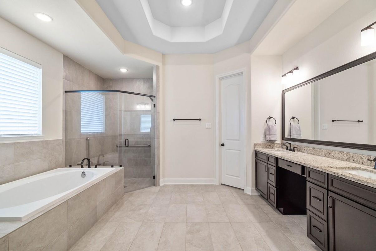 Bathroom, Dual Sink Vanities, Glass Shower, Interior, Recessed Lighting