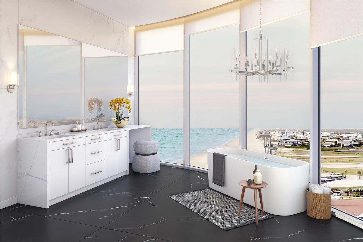 Bathroom, Interior, Marble, Marble Walls, Pendant Lights, Water