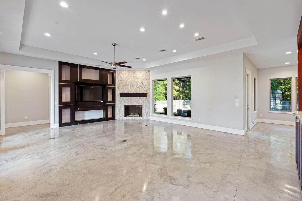 Empty room, Fireplace, Interior, Marble, Recessed Lighting