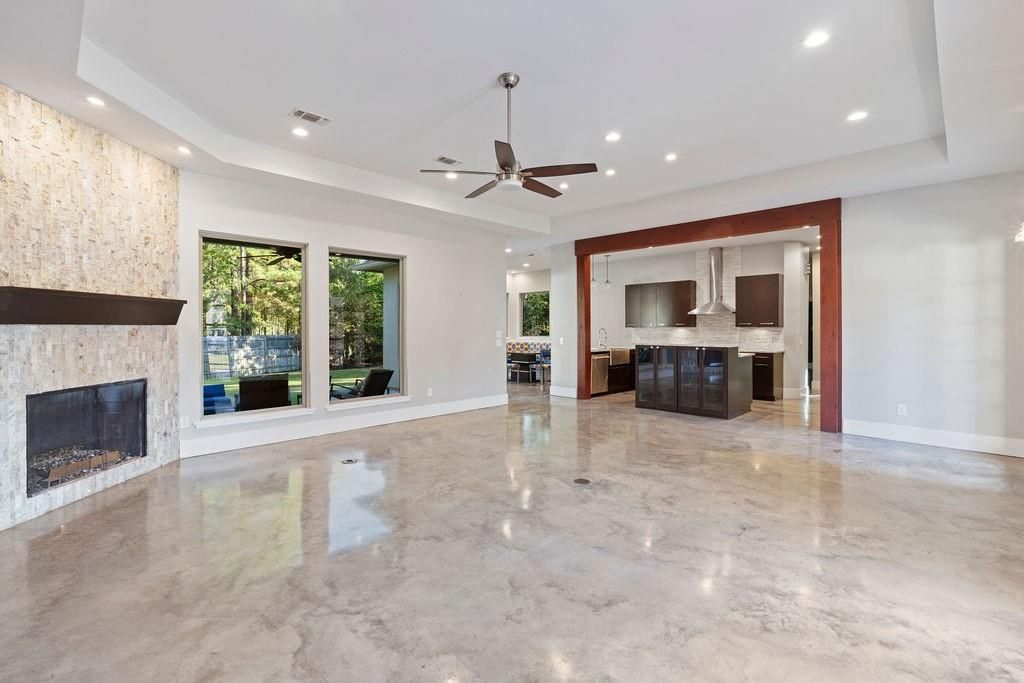 Empty room, Fireplace, Interior, Kitchen, Recessed Lighting