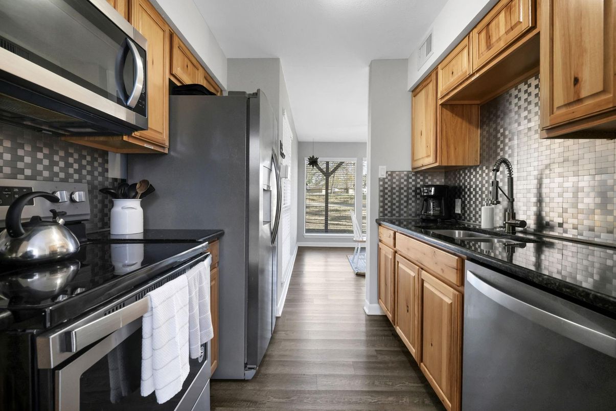 Interior, Kitchen, Stainless Steel Appliances, Wood Texture Flooring