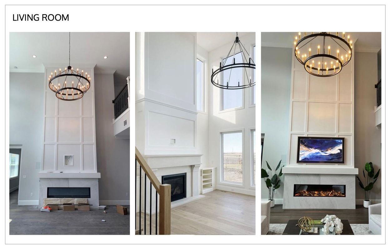 Chandelier, Fireplace, Interior, Pendant Lights, Recessed Lighting, Wood Texture Flooring
