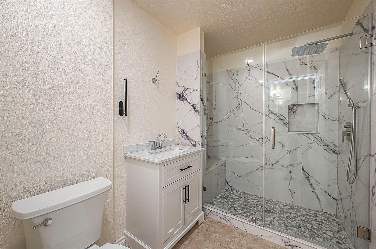 Bathroom, Glass Shower, Interior, Marble Walls