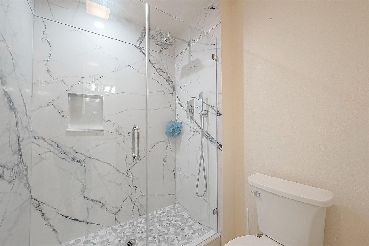 Bathroom, Glass Shower, Interior, Marble Walls