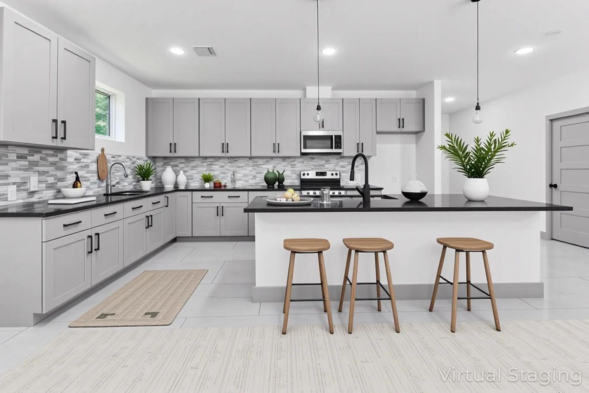 Interior, Kitchen, Marble, Pendant Lights, Recessed Lighting, Stainless Steel Appliances