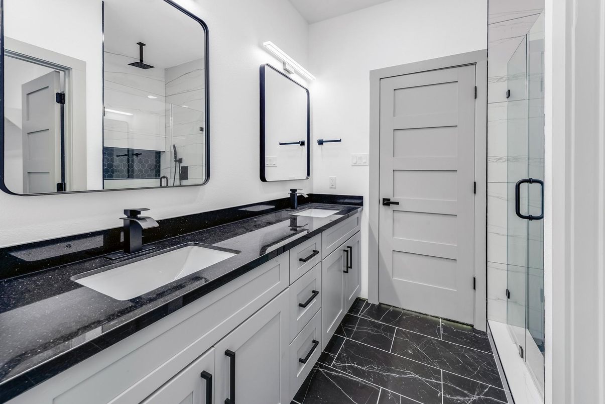 Bathroom, Dual Sink Vanities, Glass Shower, Interior, Marble