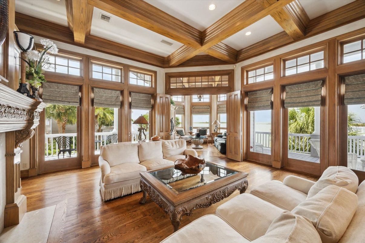 Interior, Living room, Recessed Lighting, Wooden Beams, Wood Texture Flooring