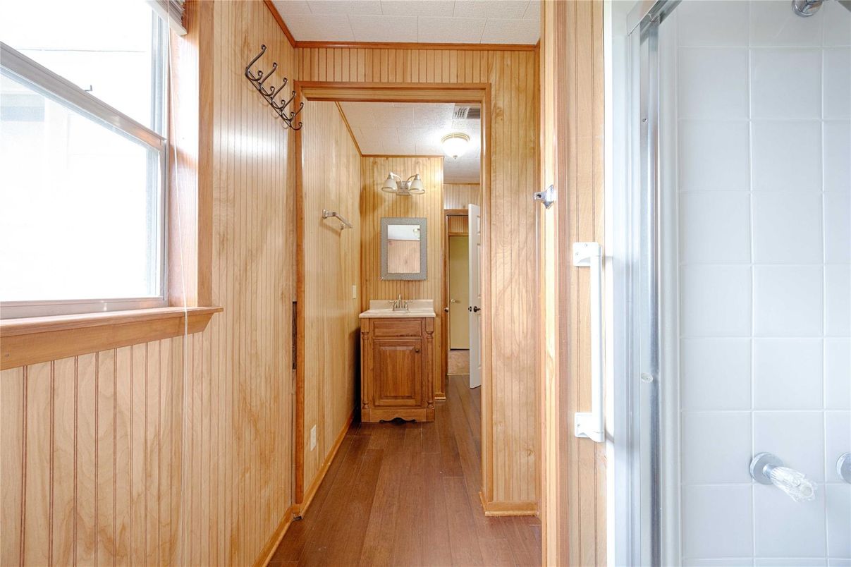 Bathroom, Interior, Wood Texture Flooring, Wooden Walls