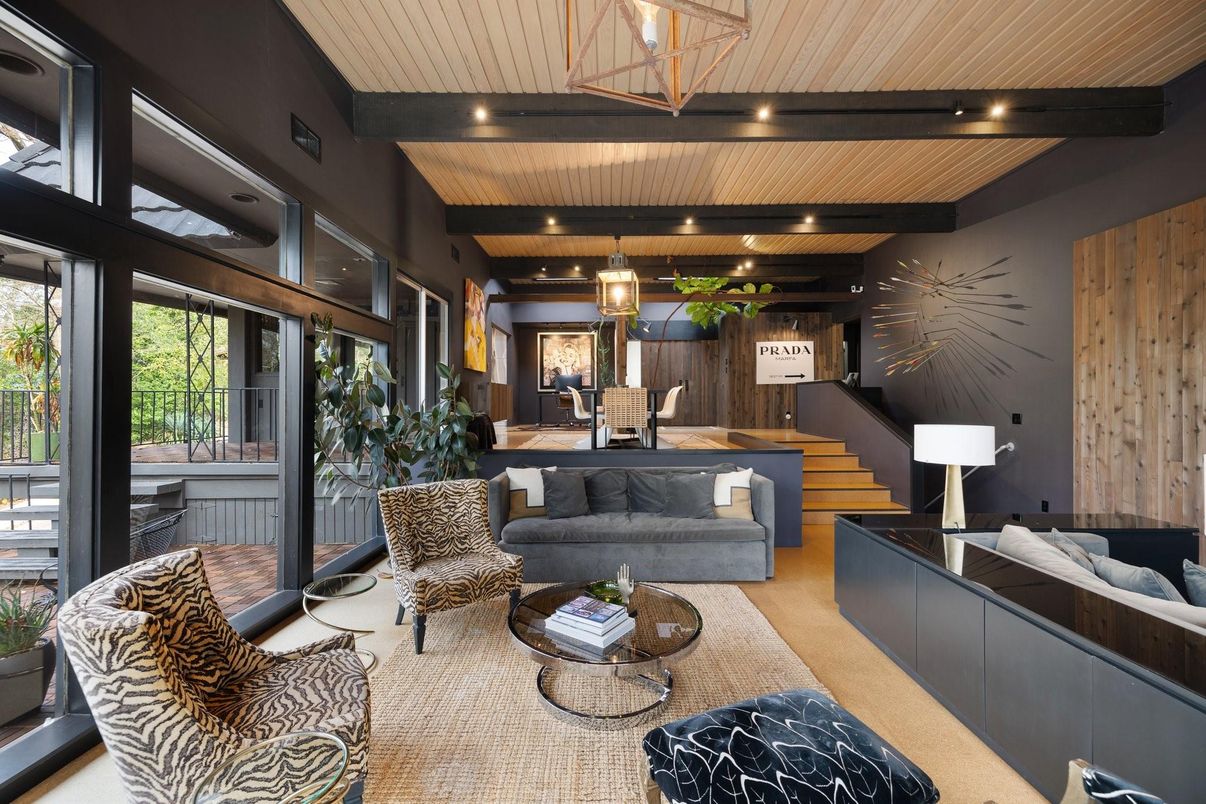 Dining room, Interior, Living room, Recessed Lighting, Wooden Walls