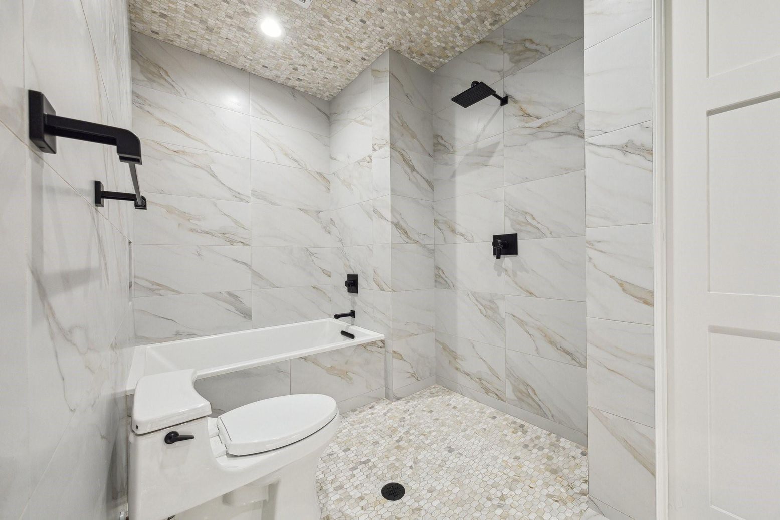 Bathroom, Interior, Marble Walls, Recessed Lighting