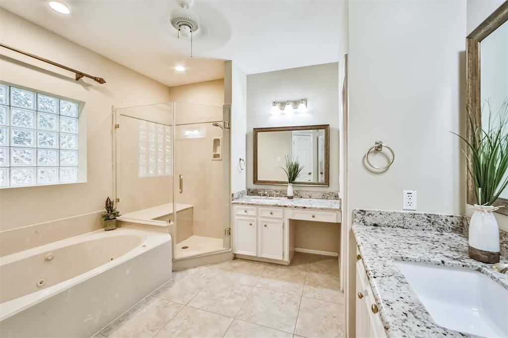 Bathroom, Dual Sink Vanities, Glass Shower, Interior, Recessed Lighting