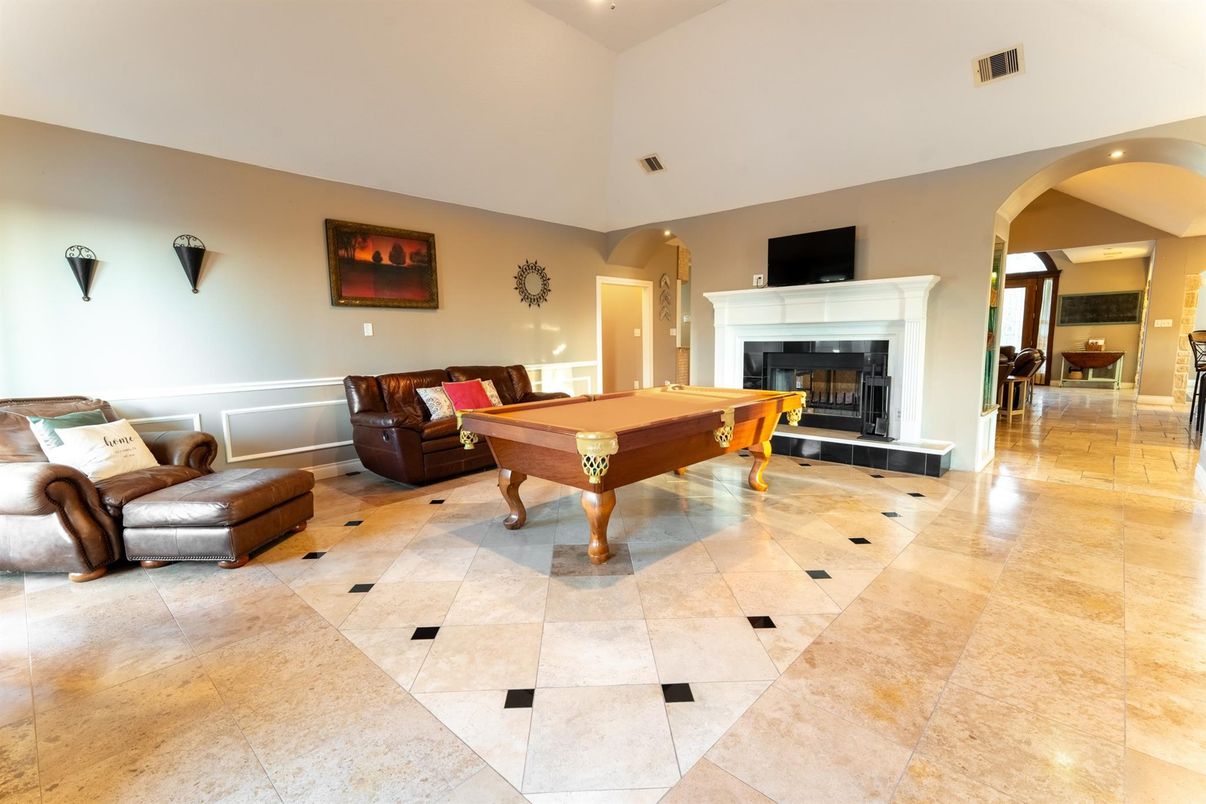 Billiard Table, Fireplace, Game Room, Interior, Recessed Lighting