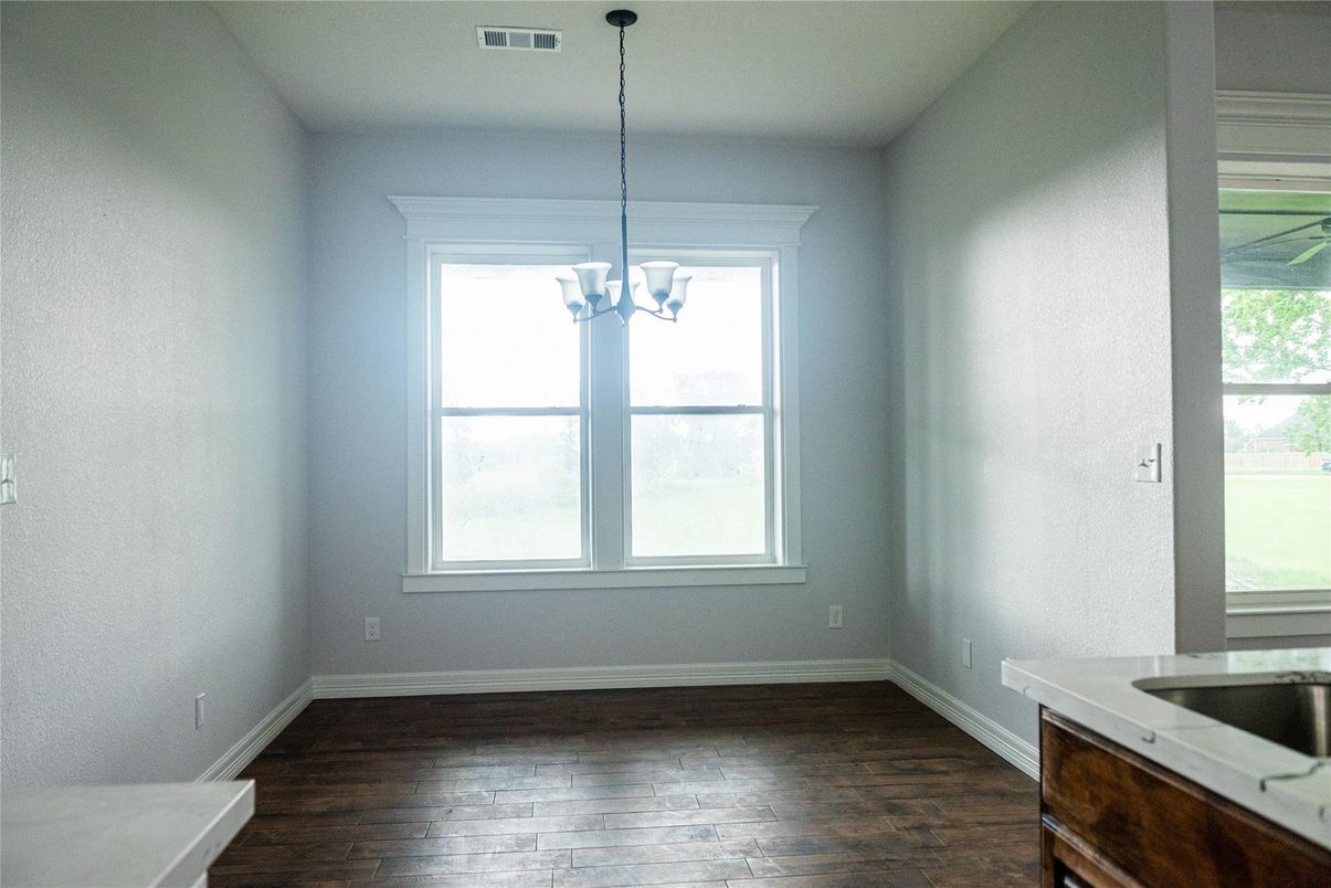 Chandelier, Empty room, Interior, Pendant Lights, Wood Texture Flooring
