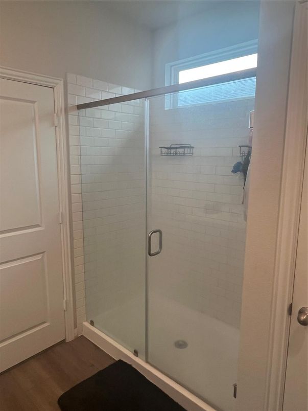 Bathroom, Glass Shower, Interior, Wood Texture Flooring