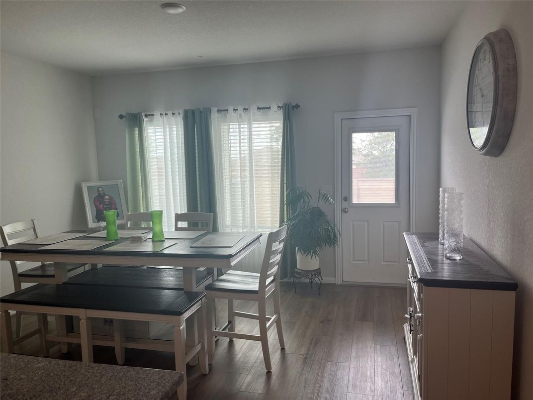 Dining room, Interior, Recessed Lighting, Wood Texture Flooring