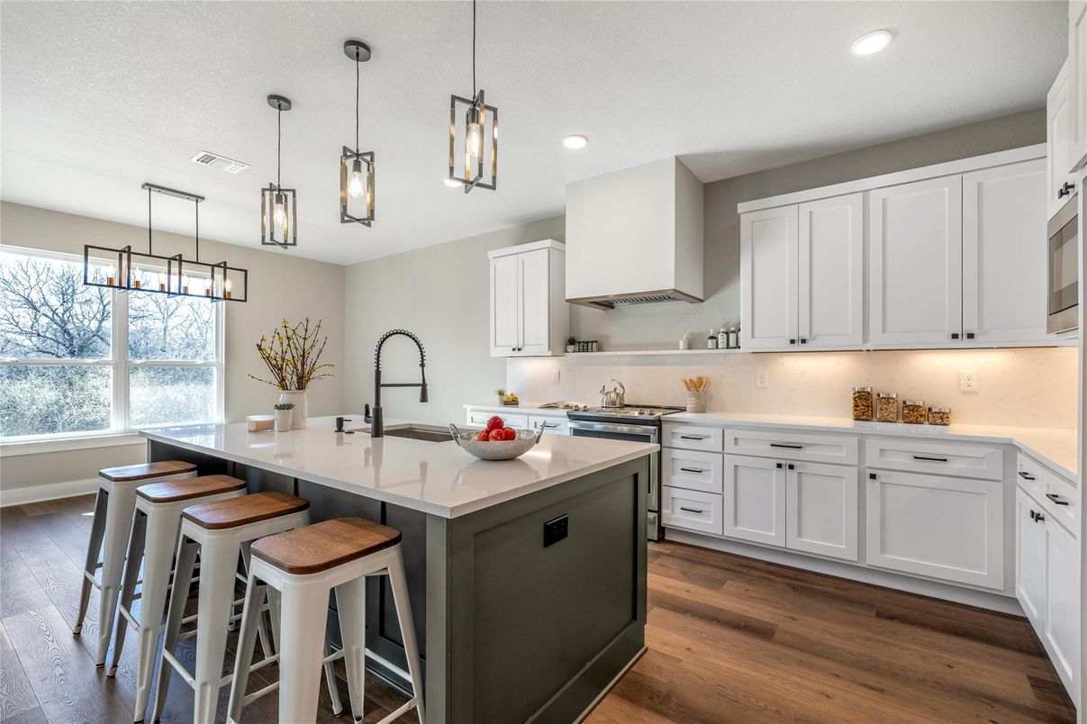 Interior, Kitchen, Pendant Lights, Recessed Lighting, Wood Texture Flooring