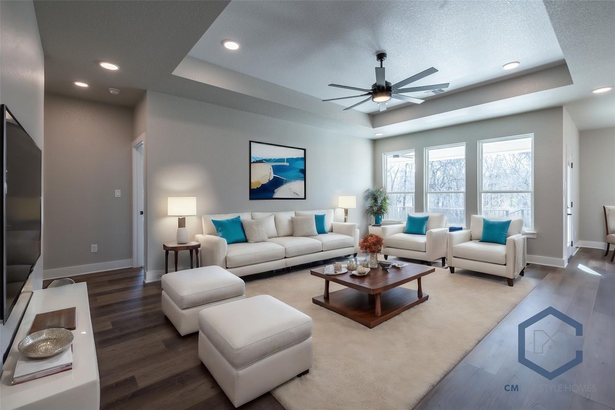 Interior, Living room, Recessed Lighting, Wood Texture Flooring